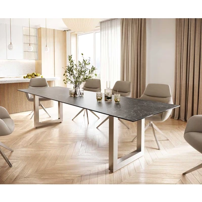 Afbeelding van Eettafel Edge keramiek Laminam® Nero Greco grijs 300x100 roestvrij staal breed