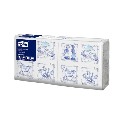 Afbeelding van Tork Lunchservet 32x33cm 1 laags 1/4 vouw Delft Ware 509356