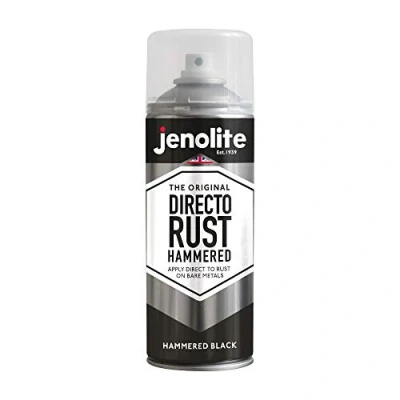 Afbeelding van JENOLITE Directorust gehamerde spuitverf ZWART Multi Surface All in One Primer, ondervacht &amp; topcoat Direct aanbrengen op roest 400ml