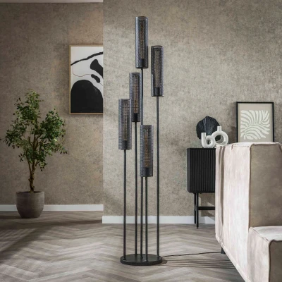 Afbeelding van Fraaai Randall vloerlamp 5L getrapt tube mesh artic zwart Metaal
