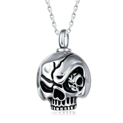 Afbeelding van Quiges RVS Ashanger Urn Schedel met Verstelbare Ketting 46 52cm Asketting As sieraad SLSA030