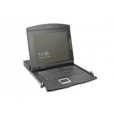Afbeelding van Digitus 19&quot; HD LCD KVM console, 16 poorts Cat 5, Duits toetsenbord, schakelaars, Zwart