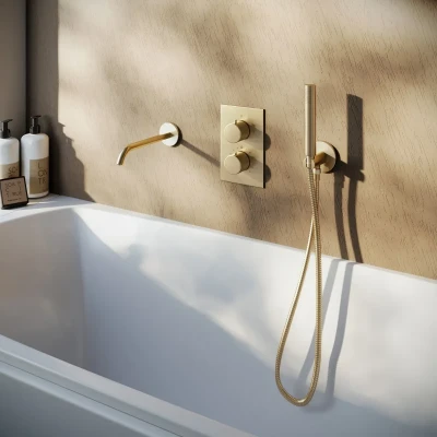 Afbeelding van Saniclear Brass inbouw badkraan geborsteld messing / mat goud