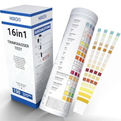 Afbeelding van 130 x 16 in 1 drinkwaterteststrips tube, wateranalyse voor parameters, ideale waterteststrips drinkwater, zwembad, spa en aquarium, test waterhardheid, lood, koper, ijzer nog veel meer