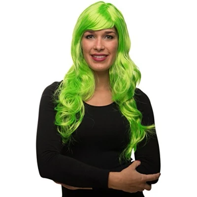 Afbeelding van Sexy lang haar dames pruik krullend/golvend voor carnaval Motto Party 13 kleuren (Groen)