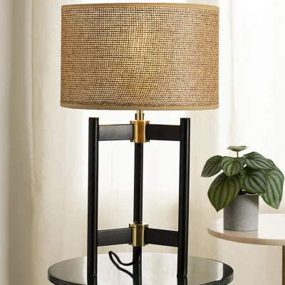 Afbeelding van Tafellamp Levon Zwart Metaal met Beige Kap 51 cm