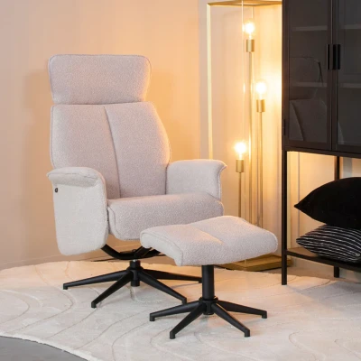 Afbeelding van LABEL51 Verdal fauteuil bouclé naturel + hocker Boucle