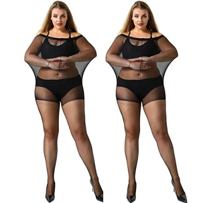 Afbeelding van MANZI Vrouwen 2 paar plus size controle top ultrazachte panty, Zwart paren (transparant), 4XL