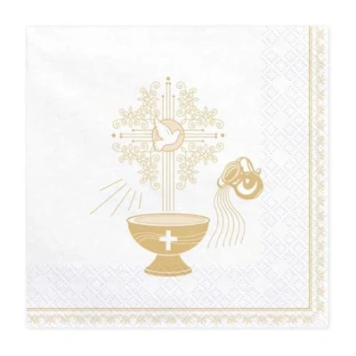 Afbeelding van Partydeco Servetten Holy Baptism, 33 x cm, goud