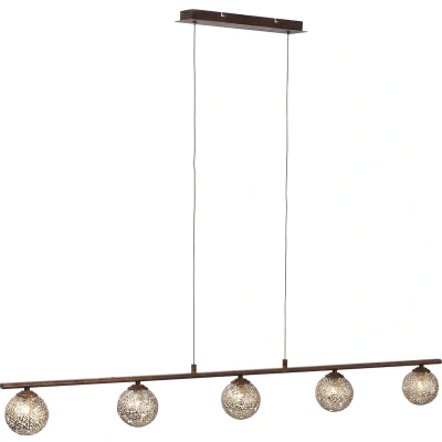 Afbeelding van Paul Neuhaus kreta Art Deco Hanglamp voor boven de eettafel in eetkamer 5 lichts L 1320 mm Roestbruin Woonkamer Slaapkamer Keuken