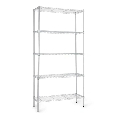 Afbeelding van Amazon Basics Smalle opbergeenheid, 5 planken, planken en poten verstelbaar in hoogte, draagkracht maximaal 680 kg, chroom, 35,5 x 91,4 182,8cm (d b h)