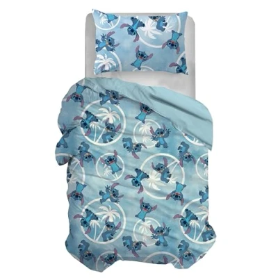 Afbeelding van Stitch, Eenpersoons beddengoedset, katoen, blauw, dekbedovertrek 155 x 200 cm, kussensloop 50 80 Disney, 100% officieel product