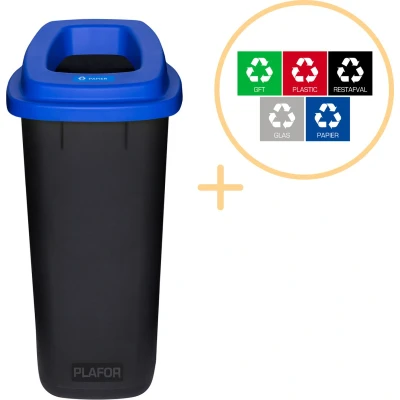 Afbeelding van Plafor Prullenbak voor afvalscheiding 90L, Zwart/Blauw
