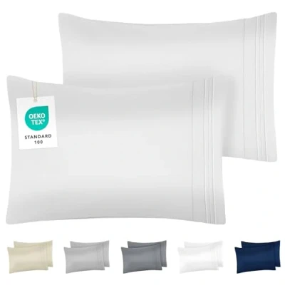 Afbeelding van Dreamzie kussensloop 40x60 set van 2 in Oeko Tex gecertificeerde geborstelde microvezel zachte kussenhoes met geborduurde patronen wit