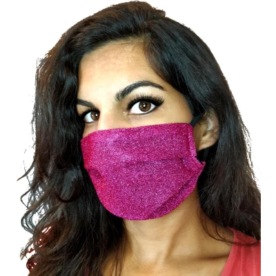 Afbeelding van Glitter mondkapje wasbaar fuchsia roze met katoen mondmasker kerst