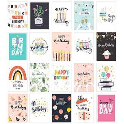 Afbeelding van Edition Seidel Verjaardagskaarten, set van 20 stuks, ansichtkaarten, wenskaarten, uniseks, Happy Birthday spreuken