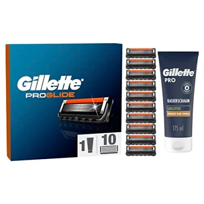Afbeelding van Gillette ProGlide Scheermesjes Voor Mannen, 10 Een langdurig Gladde Scheerbeurt, PRO Sensitive Scheerschuim 175 ml, Heren