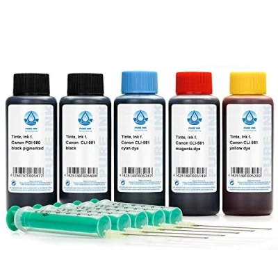 Afbeelding van 5x 100 ml Pure Ink printerinkt compatibel voor Canon PGI 580, CLI 581 inktpatronen Pixma TR 7520, 7550, 8520, 8550, TS 6120, 6127, 6150, 6151