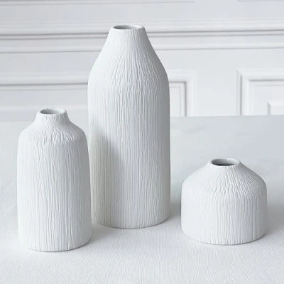 Afbeelding van Boho keramische witte knopvazen van Kate Aspen (set 3) bloemenvaas voor pampasgras, eucalyptus, droge bloemen en planten, plankdecoratie, manteldecoratie, moderne boerderijdecoratie