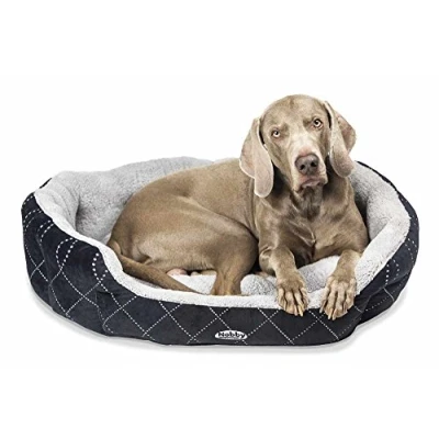 Afbeelding van Nobby, Ovaal gevoerd pluche bed met omkeerbaar kussen Ceno, 45 x 40 19 cm, zwart