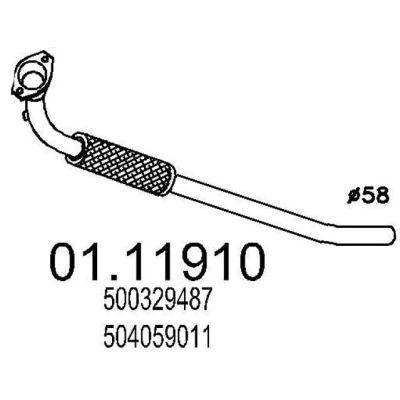 Afbeelding van MTS 01.11910 Uitlaatpijp 950mm voor middendemper IVECO: Daily III Van / Station wagon 2.8 35 S 11 V,35 C V 1999 2007