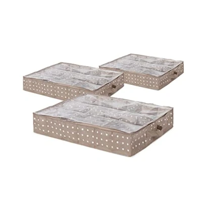 Afbeelding van Compactor RAN9818 Set van 3 onderbedcommode voor schoenen, stofdicht, Rivoli serie, bruin, polypropyleen en EVA, 76 x 60 hoogte 15 cm