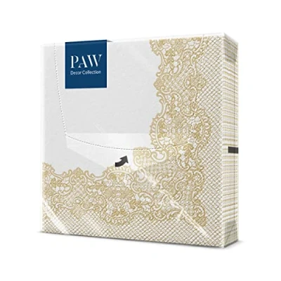 Afbeelding van PAW Papieren Servetten 3 laags (33 x 33 cm) I 20 Stuks Gedrukt met Inkt op Waterbasis Bruiloft Decoratie Ideaal voor Bruiloften, Huwelijken, Communies Kleur: Royal Lace (gold)