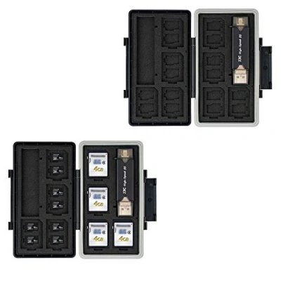 Afbeelding van JJC Opbergdoos voor geheugenkaarten, waterdichte hoes 8 SD kaarten en 16 micro (met SD/Micro kaartlezer)