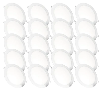 Afbeelding van JANDEI Set van 20 18W LED inbouw plafondlampen, downlights rond, plat, met mat witte aluminium ring, driver inbegrepen, warm wit licht 3000K