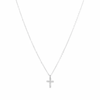 Afbeelding van Bijoutheek Collier Kruis Witte Stenen Zilver