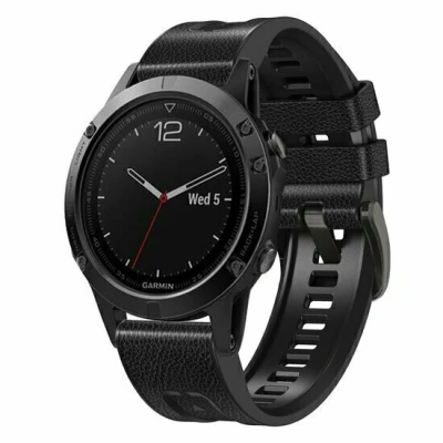 Afbeelding van leer + siliconen bandje Zwart Garmin Tactix 8 47mm