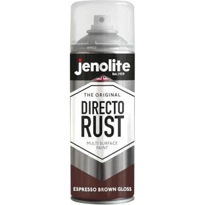 Afbeelding van JENOLITE Directorust Glansverf ESPRESSO BRUIN Multi oppervlakte spuitverf Hout, metaal, kunststof, keramiek, verroeste oppervlakken 400 ml RAL 8017