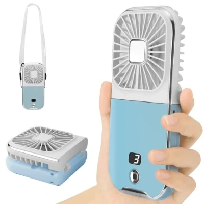 Afbeelding van Draagbare ventilator, oplaadbare mini USB kleine zakventilator met 4 snelheden en powerbank, op batterijen, opvouwbare stille ventilator voor buiten