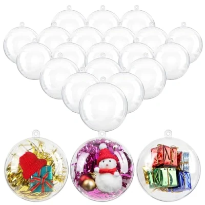 Afbeelding van Uten 20 x kerstballen in ronde vorm, acryl, transparant, ter decoratie van de kerstboom, zonder snoer (8 cm)