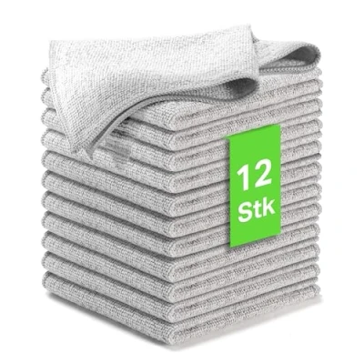 Afbeelding van Kemes microvezel poetsdoeken, set van 12 stuks, streepvrije reinigingsdoeken, polijstdoek, 30 x cm (grijs, 12)