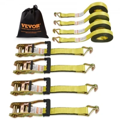 Afbeelding van VEVOR Set van 4 spanbanden, 0,05 x 8 m, sjorbanden, 4536 kg, polyester riem en koolstofstalen haken, bevestigingsriem, ratelspanriem, ideaal voor motorfietsen, fietsen, kajaks, UTV, boten ATV