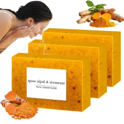 Afbeelding van Kojic Acid Soap Original, Turmeric Soap, Organic Bar, Brightening Lemon &amp; Smooth Skin, Fades Freckles, Nourishing for Face Body (3PCS)