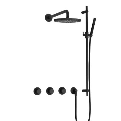 Afbeelding van Hotbath Cobber Regendoucheset IBS70 Mat Zwart Staaf handdouche 20cm Hoofddouche Wandarm Handouche met glijstang Tijdloze uitstraling