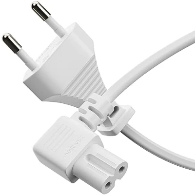 Afbeelding van sonero stroomkabel netsnoer 2 polig, 1,50 m, eurostekker type C stekker naar IEC aansluiting, C7, Euro 8 stekker, 90 graden hoek, voeding, voor tv, PS5, PS4, PS3, huishoudelijke apparaten,