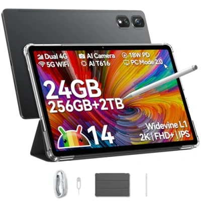 Afbeelding van Blackview Android 14 Tablet Tab16Pro, 16 GB RAM, 256 ROM/1 TB TF Gaming Tablets, 27,9 cm (11 inch), 4G LTE 5G WiFi/8 MP + 13 camera/Widevine L1/7700 mAh 18 W/Face ID/2024 Octa Core met