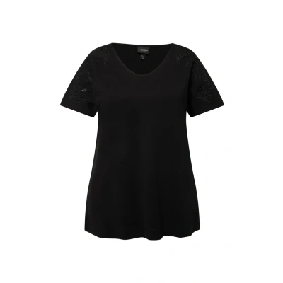 Afbeelding van Ulla Popken Paillettenstickerei Vausschnitt Halbarm Tshirt print, Dames, Maat: 42/44, Schwarz