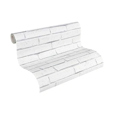 Afbeelding van A.S. Création Authentic Walls 301692 30169 2 Papierbehang, ecologisch behang in steenlook, 10,05 m x 0,53 m, grijs/wit, Made Germany