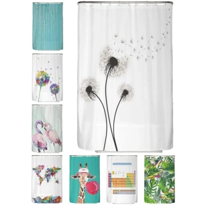 Afbeelding van arteneur® Anti schimmel douchegordijn, 120 x 180 cm, gerecycled, Oeko Tex standaard 100, verzwaarde zoom, ondoorzichtig, wasbaar, 8 ringen en e book (Nederlands niet gegarandeerd), zw/w paardenbloem