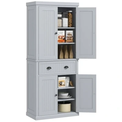 Afbeelding van HOMCOM Keukenkast, dressoir, keuken, moderne stijl, servies met deurkasten, verstelbare planken en lade, opbergkast voor eetkamer, woonkamer, 76,2 x 40,2 183 cm, grijs