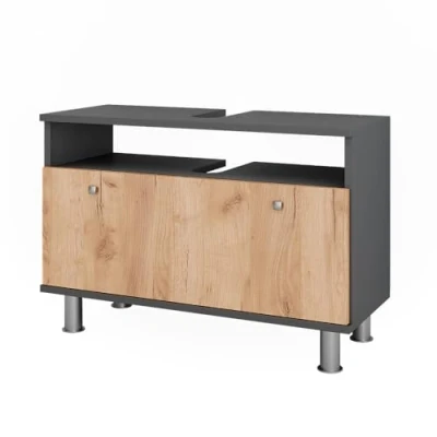 Afbeelding van Vicco FynnWastafelonderbouw 80.2 x 54 cm met lade Antraciet/gouden eik