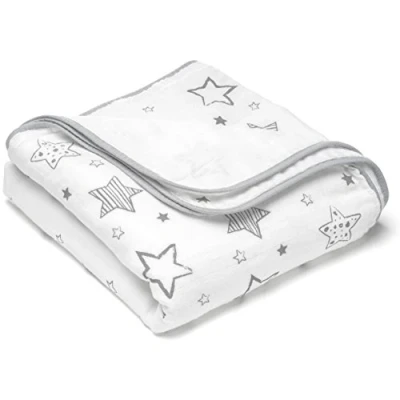 Afbeelding van Makian Wiegdeken 120 x cm Multifunctionele Babydeken 100% Oeko Tex Katoen Wit/Grijs met Sterren
