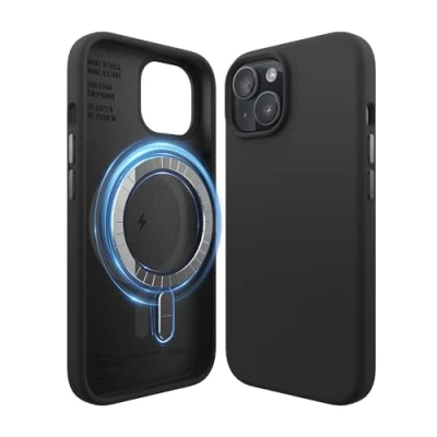 Afbeelding van elago Magnetische Silicone Hoesje Compatibel met iPhone 15 Case, MagSafe Alle Accessoires, Ingebouwde Magneten, Premie Siliconen [5 Laags Structuur] (Zwart)