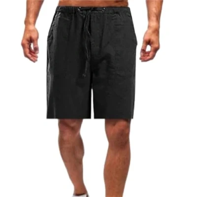 Afbeelding van Men&#039;s Cotton &amp; Linen Shorts, Nature Cozy Shorts Elastic Waist Casual Stylish and Breathable Summer Bottoms for Men (5XL,Black)