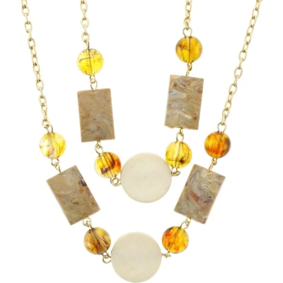Afbeelding van Behave Lange dubbele goudkleurige ketting met beige kralen