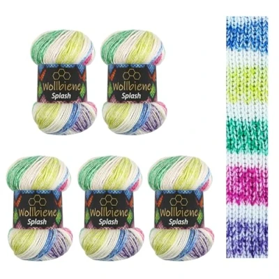 Afbeelding van Wollbiene Splash Batik Breiwol, 5 x 100 g, 500 gram met kleurverloop, antipilling, meerkleurig, kleur: 7010